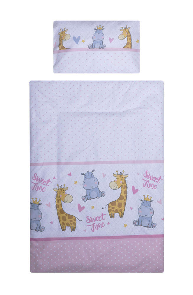 Set lenjerie bumbac 3 piese pentru saltea de 120 x 60 cm, Hippo&Giraffe Roz