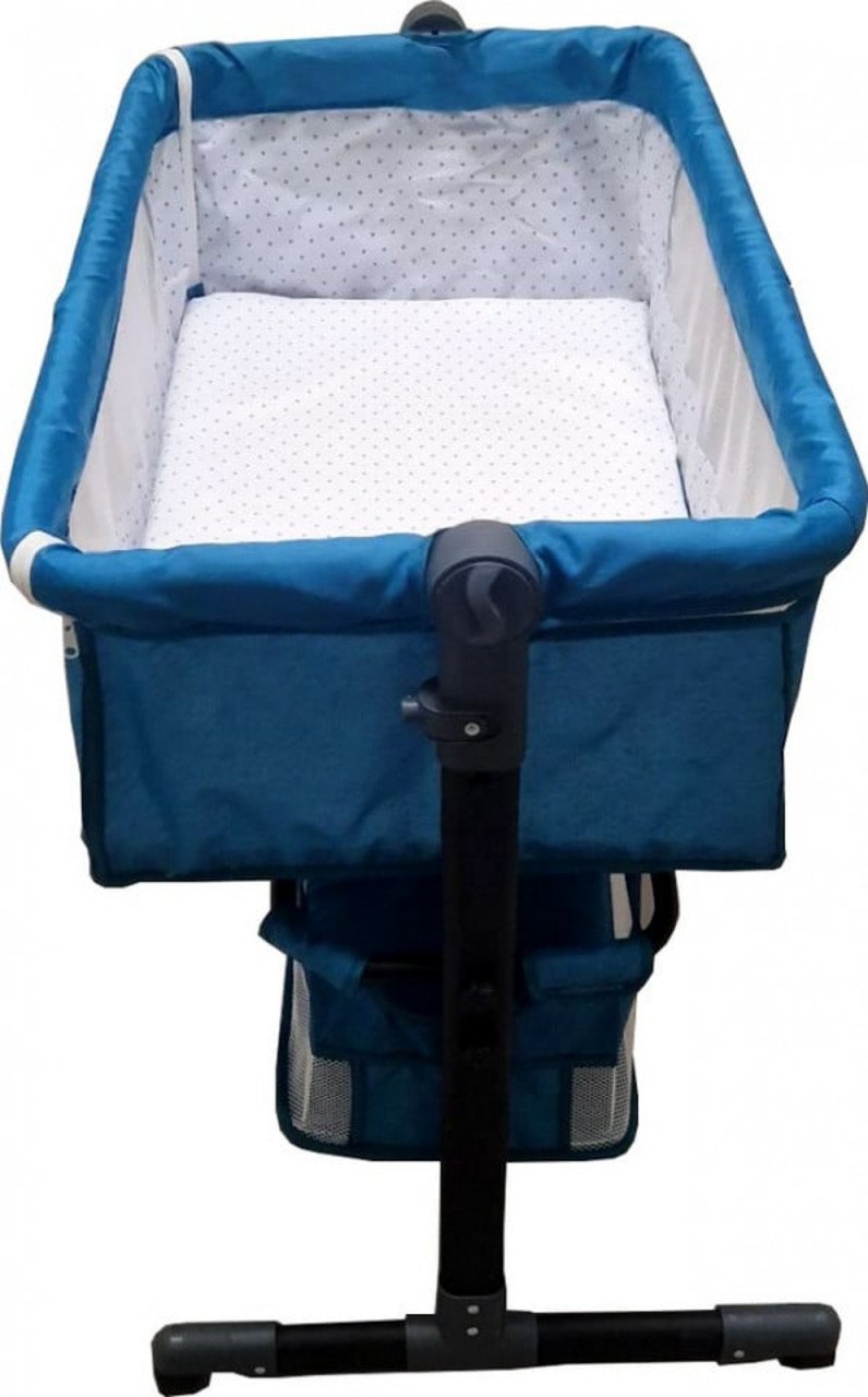 Patut copii transformabil in balansoar Baby Care, Cu plasa insecte, 85X95X50 cm, Saltea inclusa, Albastru