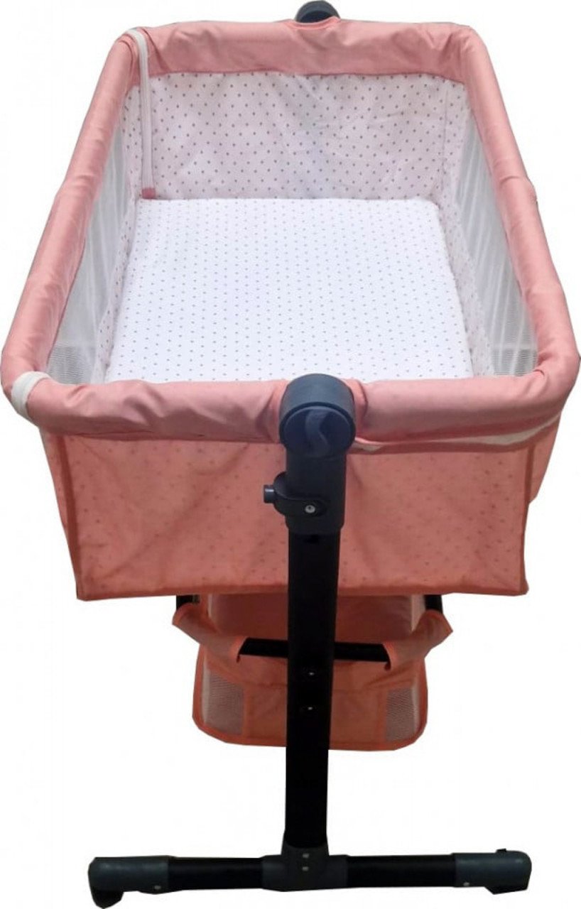 Patut copii transformabil in balansoar Baby Care, Cu plasa insecte, 85X95X50 cm, Saltea inclusa, Roz