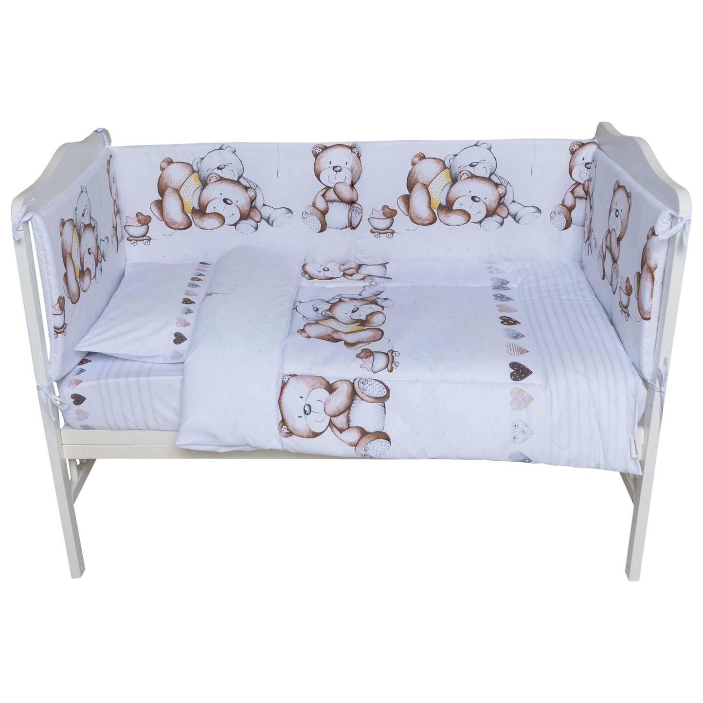 Set lenjerie bumbac 3 piese pentru saltea de 120 x 60 cm, Teddy Bear Alb
