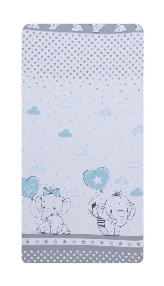 Cearceaf din bumbac pentru saltea 120x60 cm, Love Elephants Blue