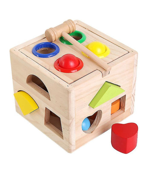Sortator tip cub Montessori cu ciocanel si forme geometrice