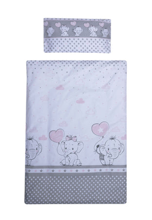 Set lenjerie bumbac 3 piese pentru saltea de 120 x 60 cm, Love Elephants Roz