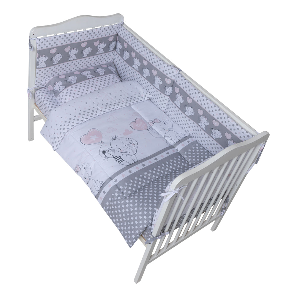 Set lenjerie bumbac 3 piese pentru saltea de 120 x 60 cm, Love Elephants Roz