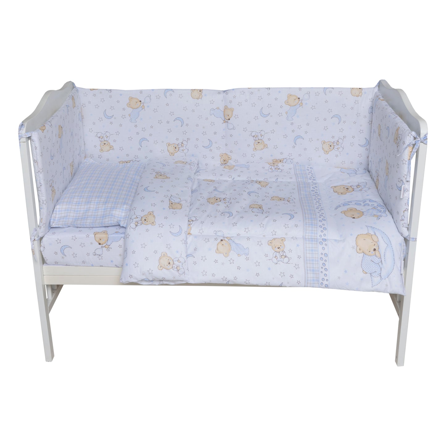 Set lenjerie bumbac 5 piese pentru saltea de 120 x 60 cm, Bear Dreams Alb