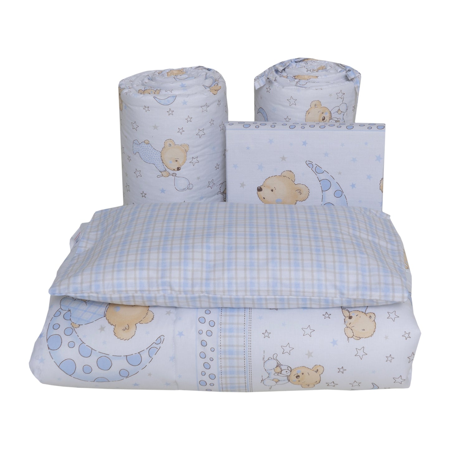 Set lenjerie bumbac 5 piese pentru saltea de 120 x 60 cm, Bear Dreams Alb