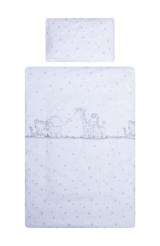 Set lenjerie bumbac 5 piese pentru saltea de 120 x 60 cm, Safari Friends alb