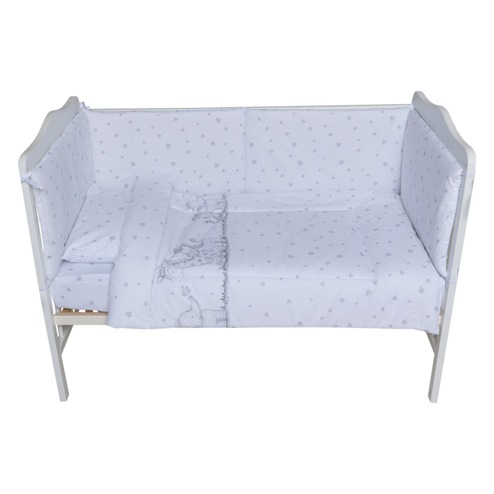 Set lenjerie bumbac 5 piese pentru saltea de 120 x 60 cm, Safari Friends alb