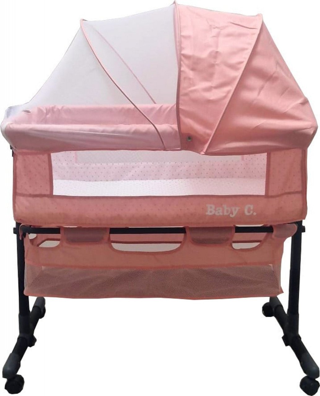 Patut copii transformabil in balansoar Baby Care, Cu plasa insecte,  85X95X50 cm, Saltea inclusa, Roz