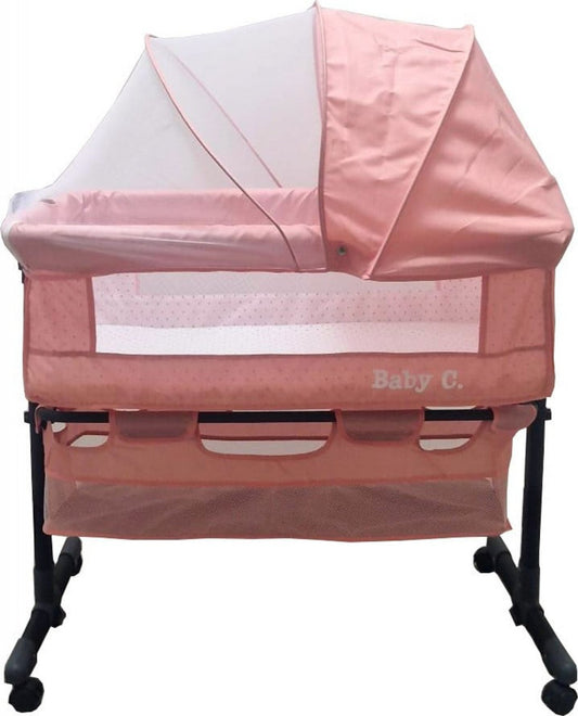 Patut copii transformabil in balansoar Baby Care, Cu plasa insecte,  85X95X50 cm, Saltea inclusa, Roz