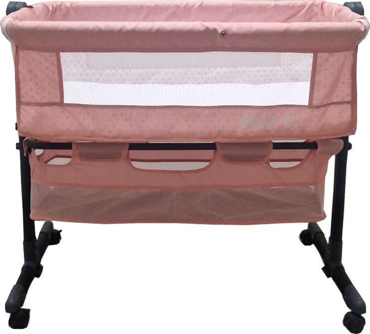 Patut copii transformabil in balansoar Baby Care, Cu plasa insecte,  85X95X50 cm, Saltea inclusa, Roz