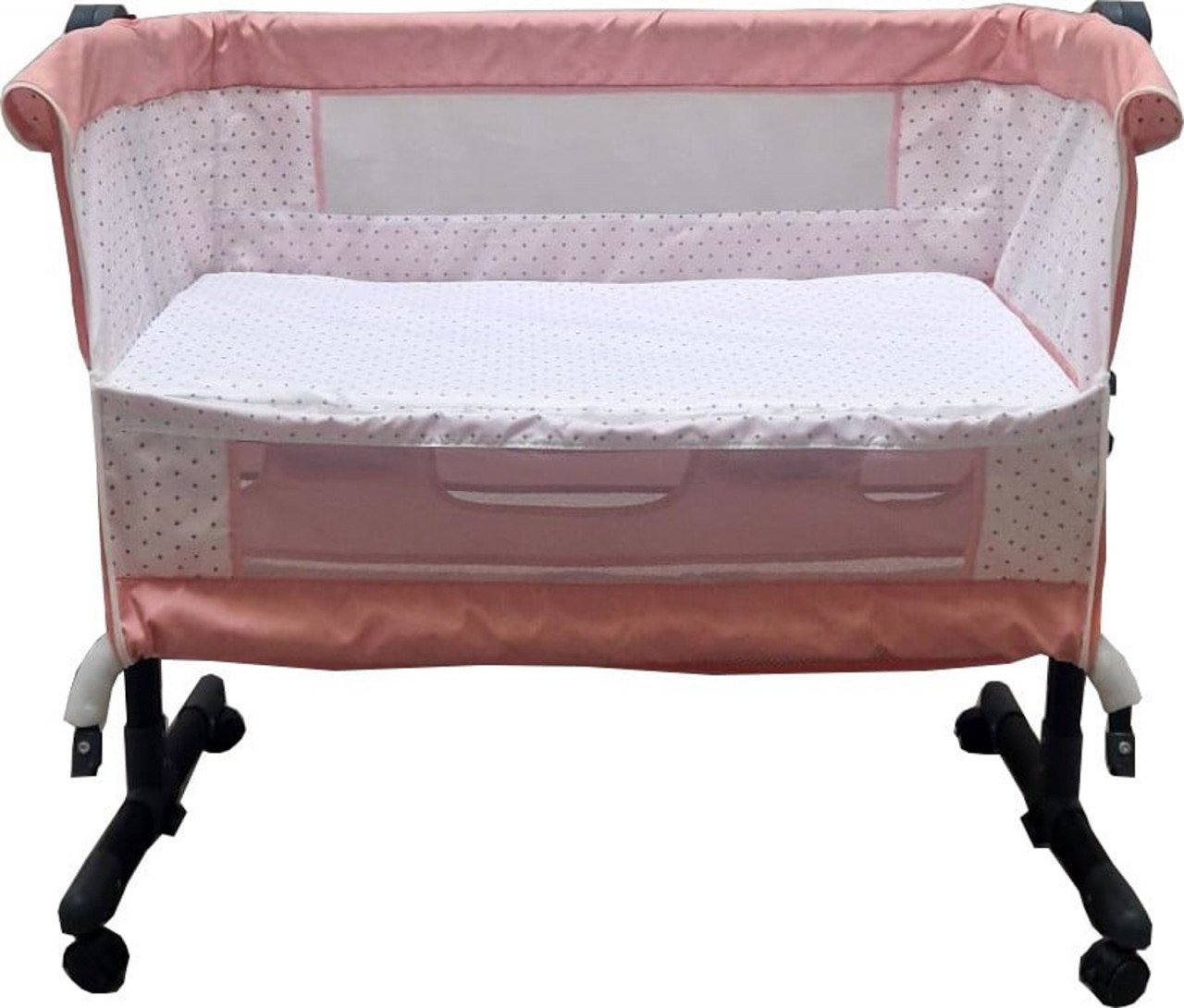 Patut copii transformabil in balansoar Baby Care, Cu plasa insecte,  85X95X50 cm, Saltea inclusa, Roz
