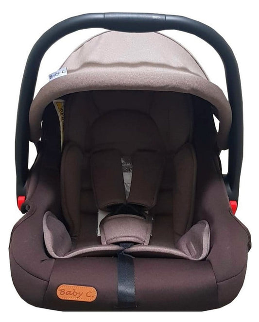 Scoica auto pentru bebelusi Baby Care Maron-Gri, Maner reglabil, Omologare R-129 i-Size, Prindere in 5 puncte